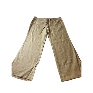 Juicy Couture Women Khaki Tan 100% Linen Wide Leg Drawstring Pants Waist 37"